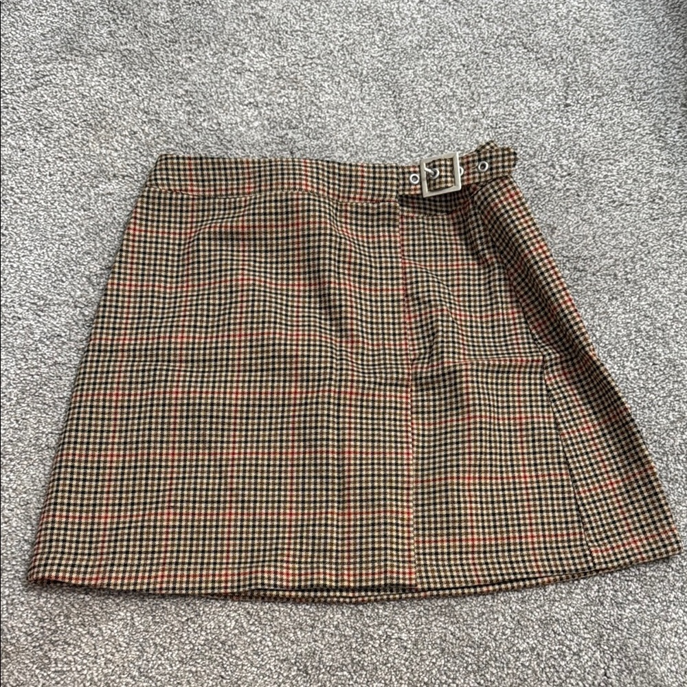 Brandy Melville Plaid Buckle Skirt - Brown and Black